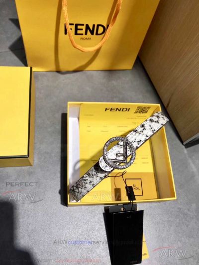 AAA Fake Fendi Snake Skin Textured Leather Belt For Women - SS Diamond Buckle